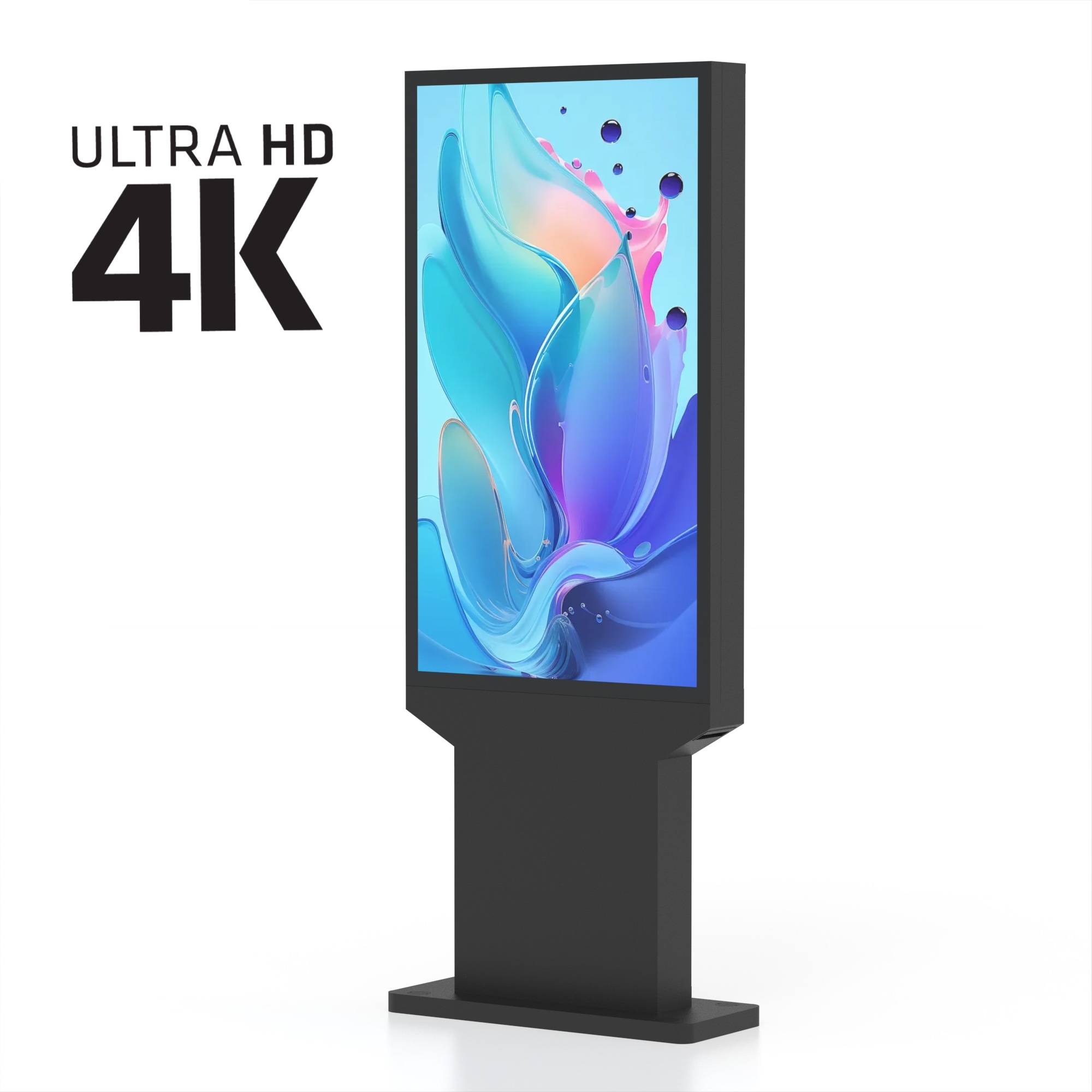 65" Digitale Outdoor Infostele, Signage / 4K / Schwarz / Touch Display / Ekiosk / Android